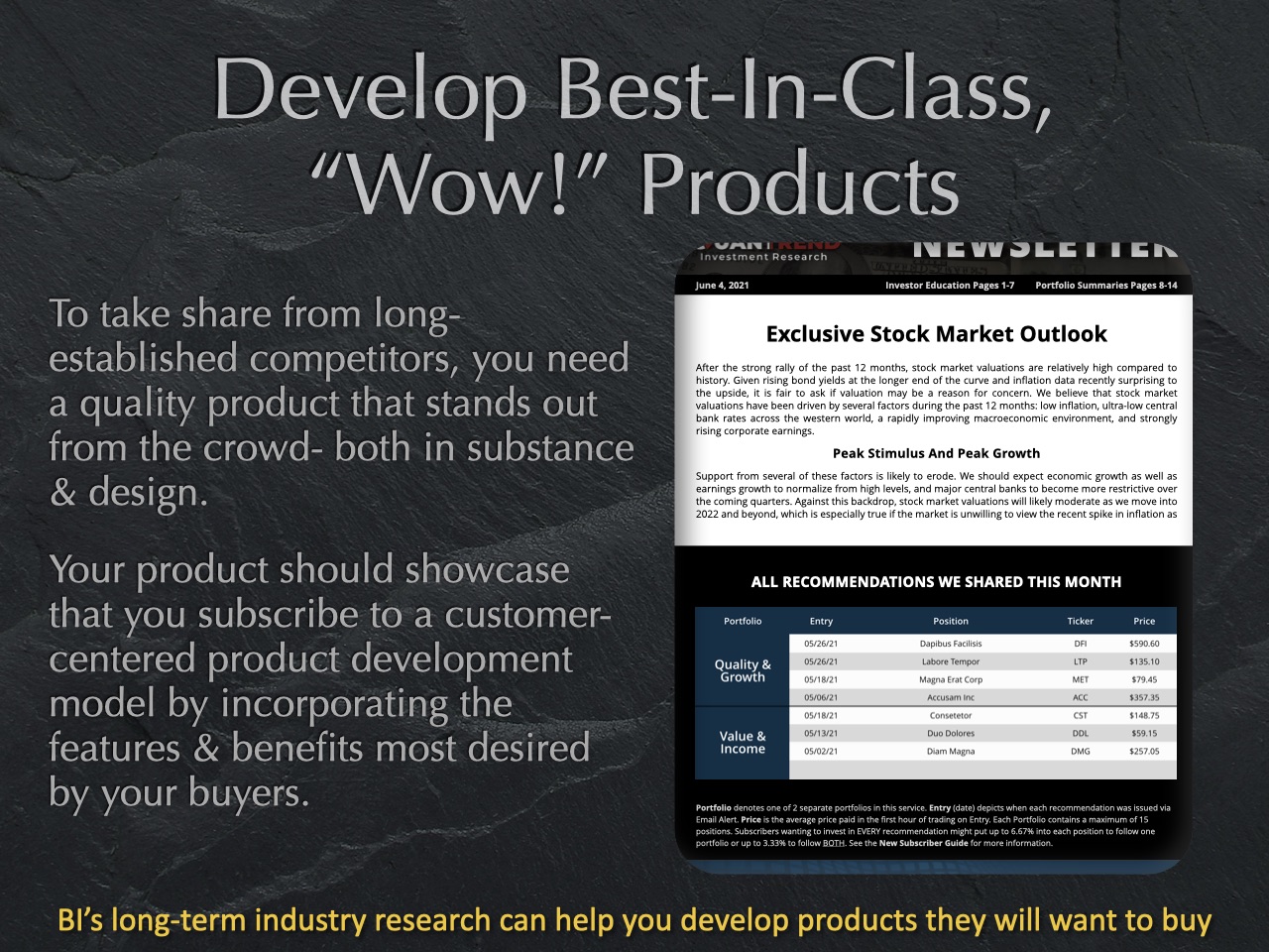 Develop a best-in-class investor newsletter or trader alert product or service